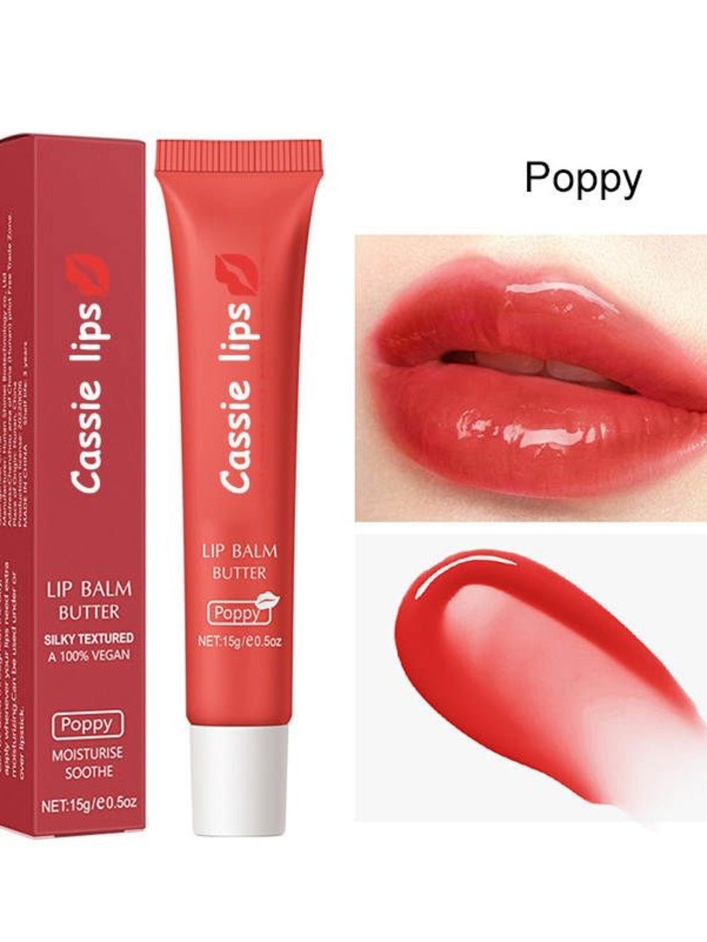 Cassie Lips Poppy Lip Balm Butter - Hydrating Red Tint